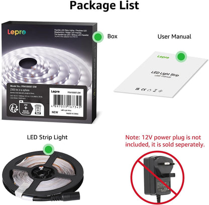 Lepro 5M LED Strip Lights, Cool White 6000K, 300 LEDs, 2300lm Bright Daylight LED Tape for Kitchen Cabinet Bar Van TV Mirror and More (12V Power Supply Not Included)