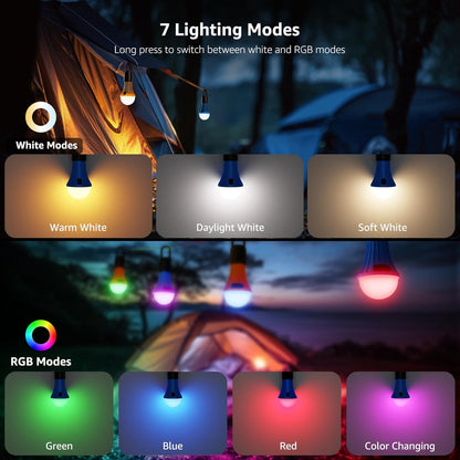 Lepro Rechargeable Camping Lights, 7 White & RGB Colour Modes, Hanging Tent Lights for Camping, Camping Lantern Rechargeable, 10 Hrs Battery Life Camping Accessories, Suit for Power Cuts, Emergency