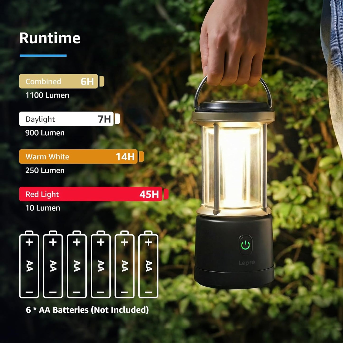 Lepro Camping Lantern, 1100 Lumen Camping Light Battery Powered, Dimmable 5 Modes, Warm White & Cool Light, AA Battery Lantern for Power Cuts, Tents, Fishing, Emergency (AA Batteries Not Included)