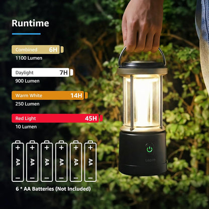 Lepro Camping Lantern, 1100 Lumen Camping Light Battery Powered, Dimmable 5 Modes, Warm White & Cool Light, AA Battery Lantern for Power Cuts, Tents, Fishing, Emergency (AA Batteries Not Included)