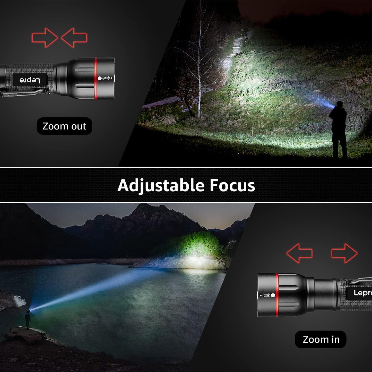 Lepro LED Torch Super Bright, LE2050 Pocket Flashlight, Zoomable, Waterproof, 5 Modes, Clip On, Small Hand Torch Powered by 18650 or AAA Battery (Not Included), for Power Cuts, Camping, Dog Walking
