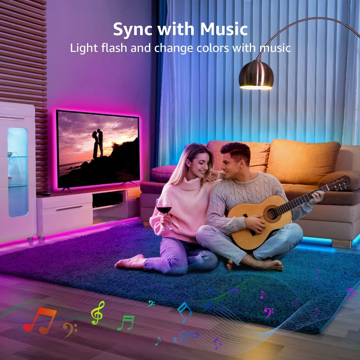 Lepro LED Strip Lights Music Sync 20M (2x10M), 5050 RGB Colour Changing LED Strip with Remote and Plug, Dimmable Stick on LED Lights for Bedroom, Kitchen, Party, Teen Girl Kids Room Decor