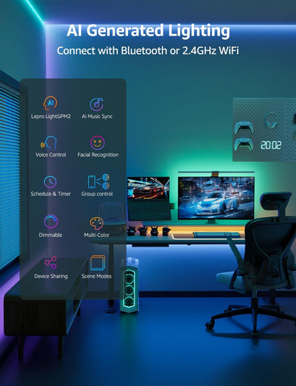 Lepro SE1 AI Smart RGB LED Strip Lights 10M, Voice & App Control, Works with Alexa & Google Home, Music Sync, AI Lighting Design Assistant, Colour Changing LED Light for Bedroom, 2.4G WiFi, No Remote