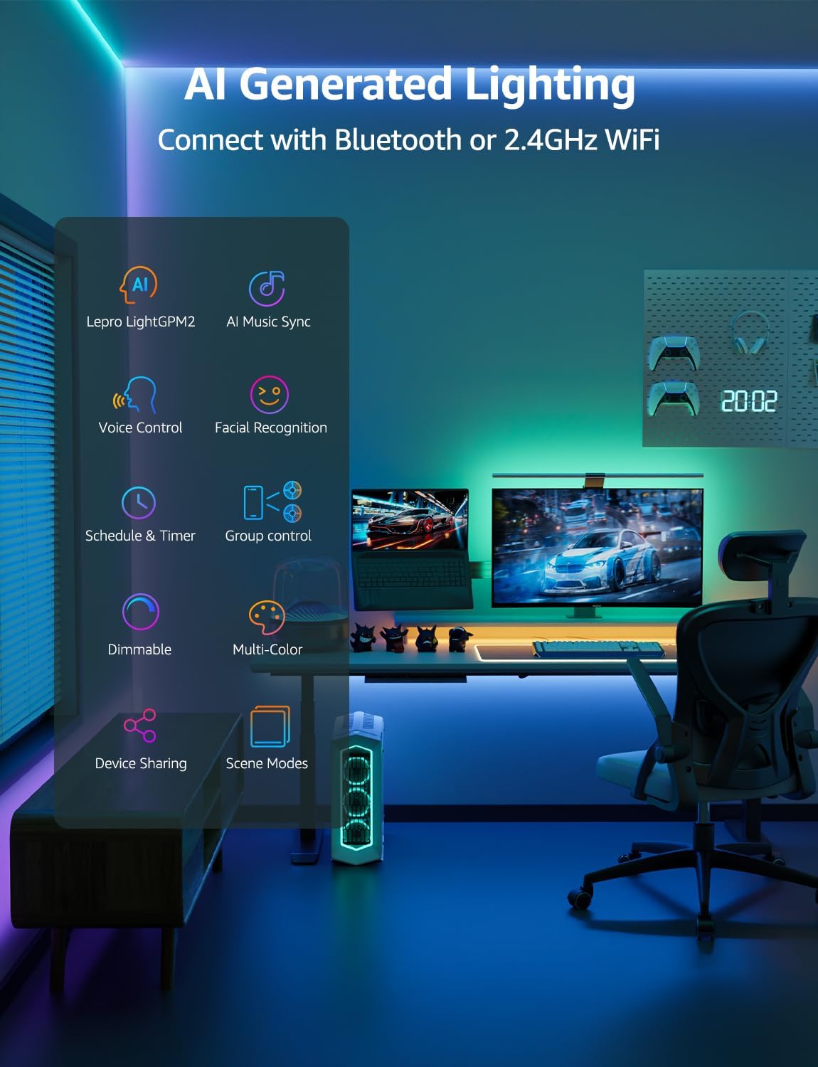 Lepro SE1 AI Smart RGB LED Strip Light 20M Roll, WiFi App Voice Control, Works with Alexa & Google Home, Music Sync, AI Lighting Design Assistant, Colour Changing LED Lights for Bedroom, No Remote