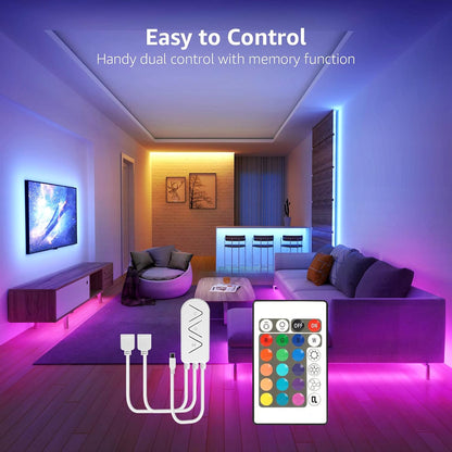 Lepro LED Strip Lights Music Sync 20M (2x10M), 5050 RGB Colour Changing LED Strip with Remote and Plug, Dimmable Stick on LED Lights for Bedroom, Kitchen, Party, Teen Girl Kids Room Decor