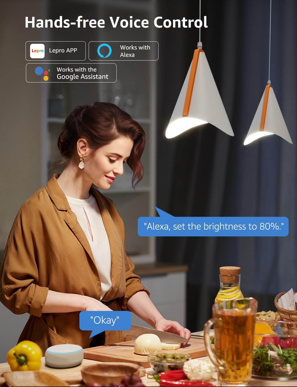 Lepro BP1 AI Smart Bulb E14, Music Sync WiFi Bulb, Voice Control, Bluetooth Colour Changing Bulb, LLM AI Lighting Design Assistant, Dimmable Golf Ball Bulb, Work with Alexa & Google Assistant, 2 Packs