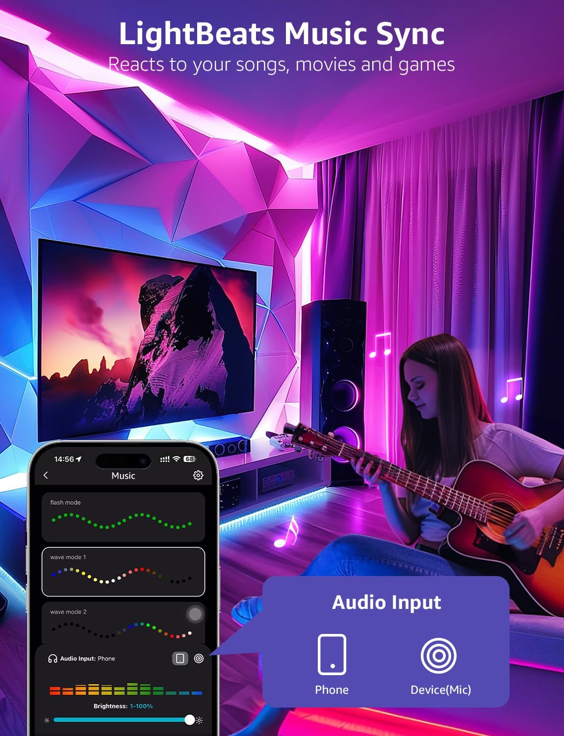 Lepro S1 AI Smart Rainbow LED Strip Light 20M one roll, App & Voice Control, Works with Alexa & Google Home, 30 LEDs/M, Music Sync, AI Lighting Design Assistant, MagicColor LED Lights for Bedroom