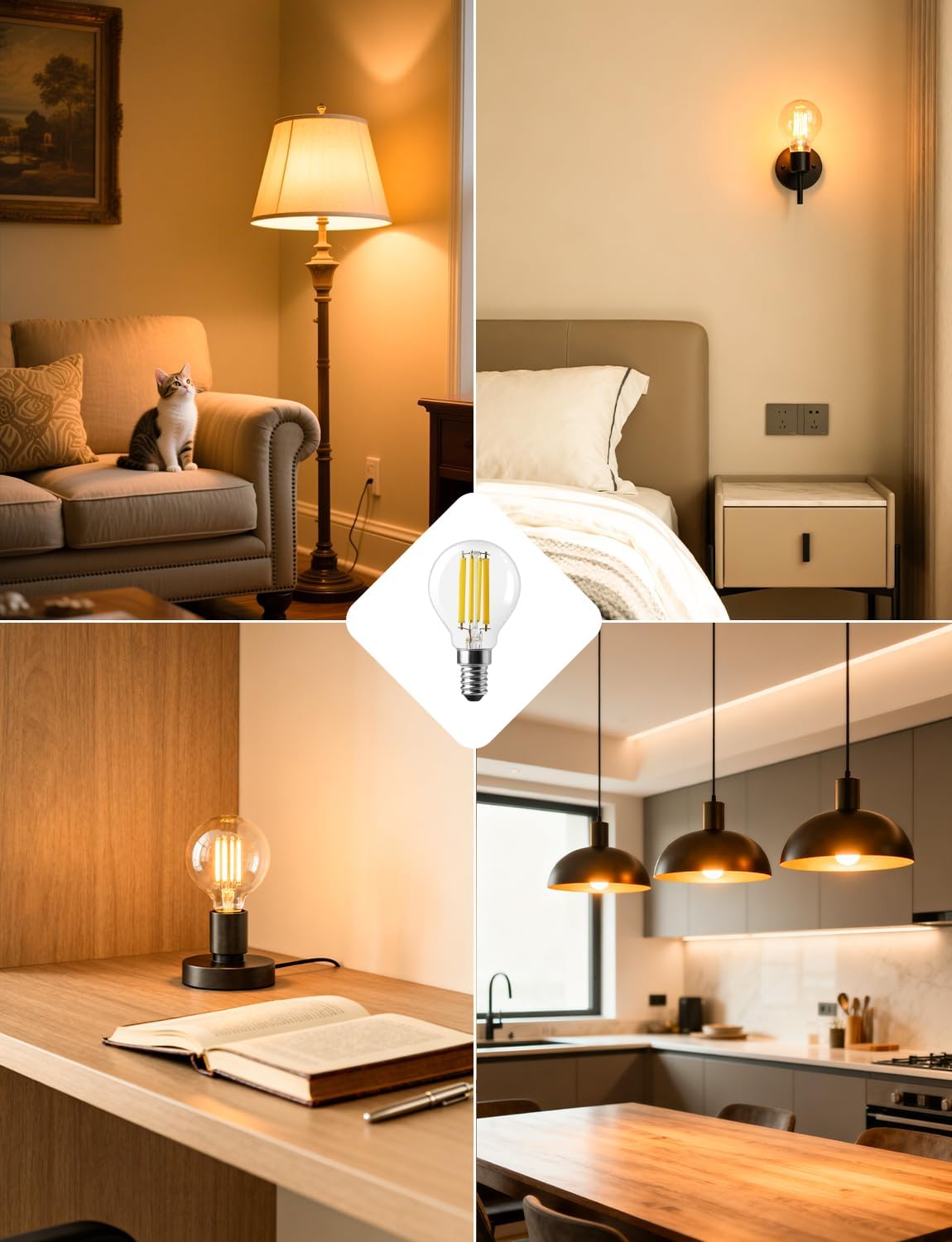 Lepro E14 Golf Ball Bulb Vintage, Ultra Efficient A-Rated, 2.2W = 40W, 470lm, Warm White 2700K, 50000H Lifespan, Small Edison Screw SES Bulb, Clear Filament, Glass, Pack of 2