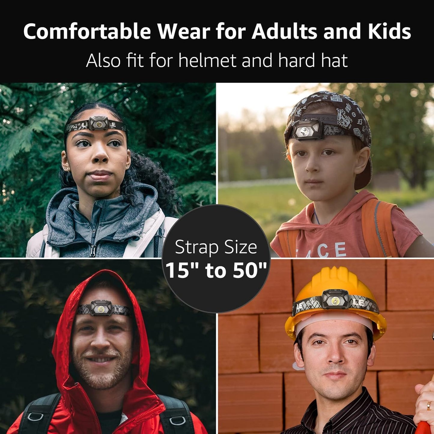 LE Head Torch, [2 Pack] Super Bright LED Headlamp with 6 Lighting Modes, Waterproof, Battery Powered LED Lightweight Headlight for Cycling Running Camping for Kids Adults [Not Included Battery]