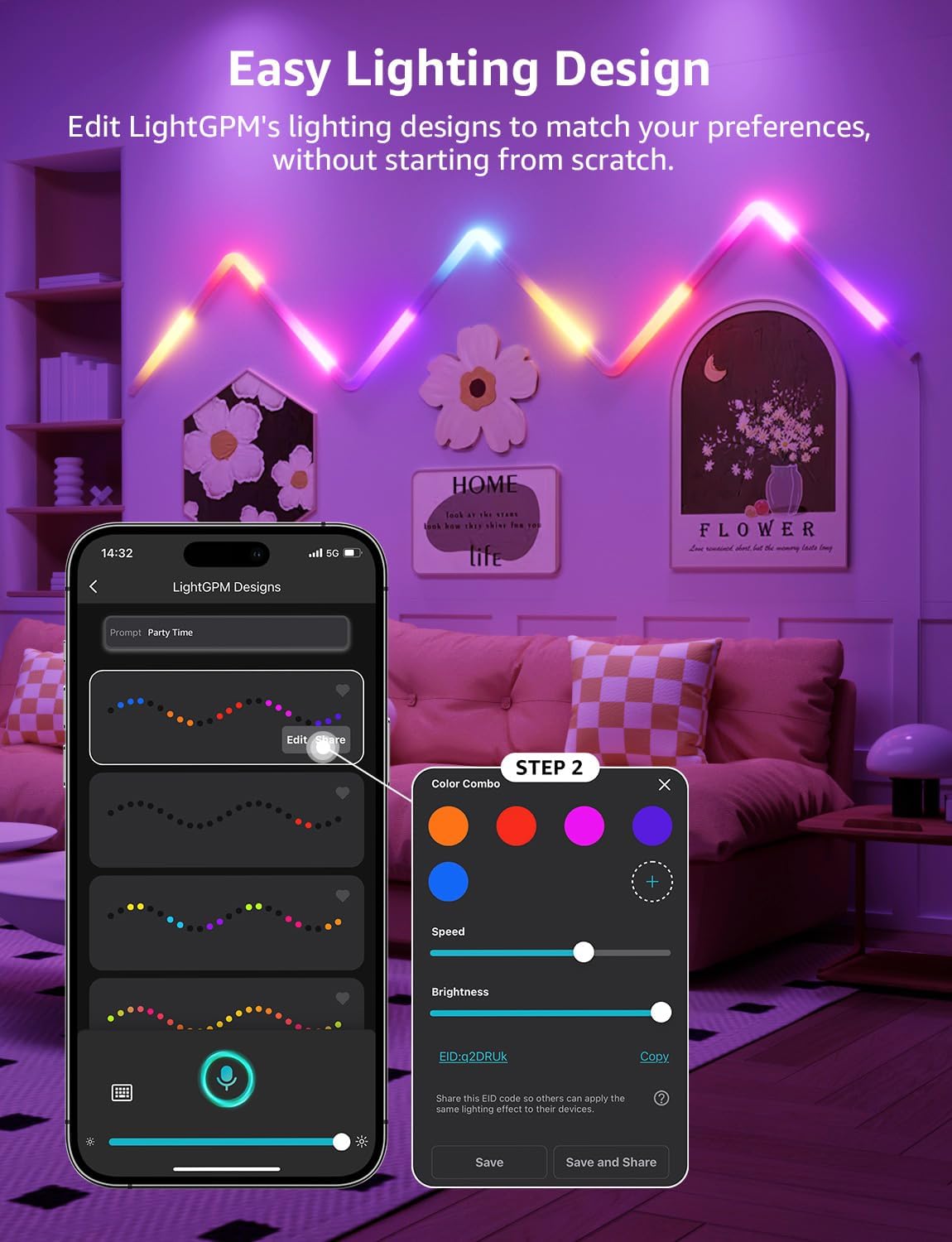 Lepro WL1 AI Smart Wall Light RGB, Music Sync Gaming Lights, AI Lighting Design Assistant, Voice Control, LED Light Bar for Home Decor, Mood Light Work with Alexa,Google Assistant,6 Pcs with 2 Corners