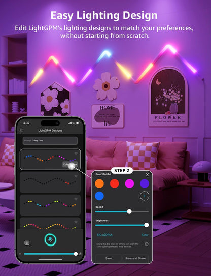 Lepro WL1 AI Smart Wall Light RGB, Music Sync Gaming Lights, AI Lighting Design Assistant, Voice Control, LED Light Bar for Home Decor, Mood Light Work with Alexa,Google Assistant,6 Pcs with 2 Corners