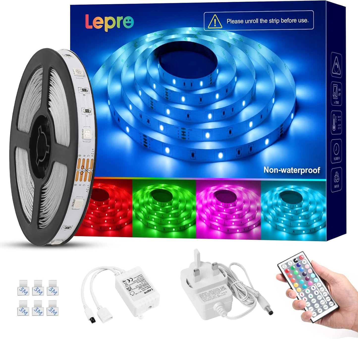 Lepro LED Strip Light 5M, Dimmable RGB LED Strips with Remote, Colour Changing Room Lights, Plug in LED Lights for Bedroom, Living Room, TV, Kitchen, Kids Room (5M, 150 Bright 5050 LEDs)