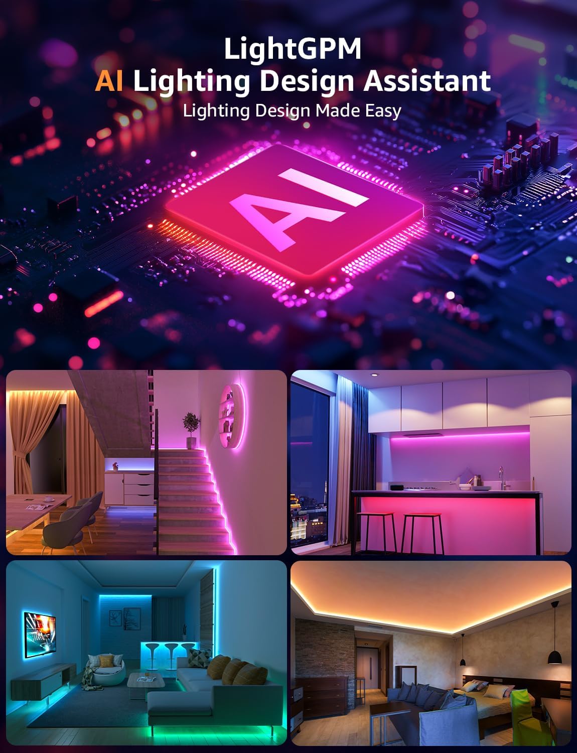 Lepro SE1 AI Smart RGB LED Strip Light 20M Roll, WiFi App Voice Control, Works with Alexa & Google Home, Music Sync, AI Lighting Design Assistant, Colour Changing LED Lights for Bedroom, No Remote