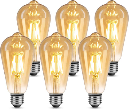 Lepro LED E27 Screw Bulb, ST64 E27 Vintage Light Bulbs, 4.8W 470lm, 40W Equivalent GLS Bulb, Warm White 2500K LED Filament Bulbs Edison Screw, Antique Style Retro Amber Glass, Non Dimmable, Pack of 6