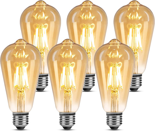 Lepro LED E27 Screw Bulb, ST64 E27 Vintage Light Bulbs, 4.8W 470lm, 40W Equivalent GLS Bulb, Warm White 2500K LED Filament Bulbs Edison Screw, Antique Style Retro Amber Glass, Non Dimmable, Pack of 6