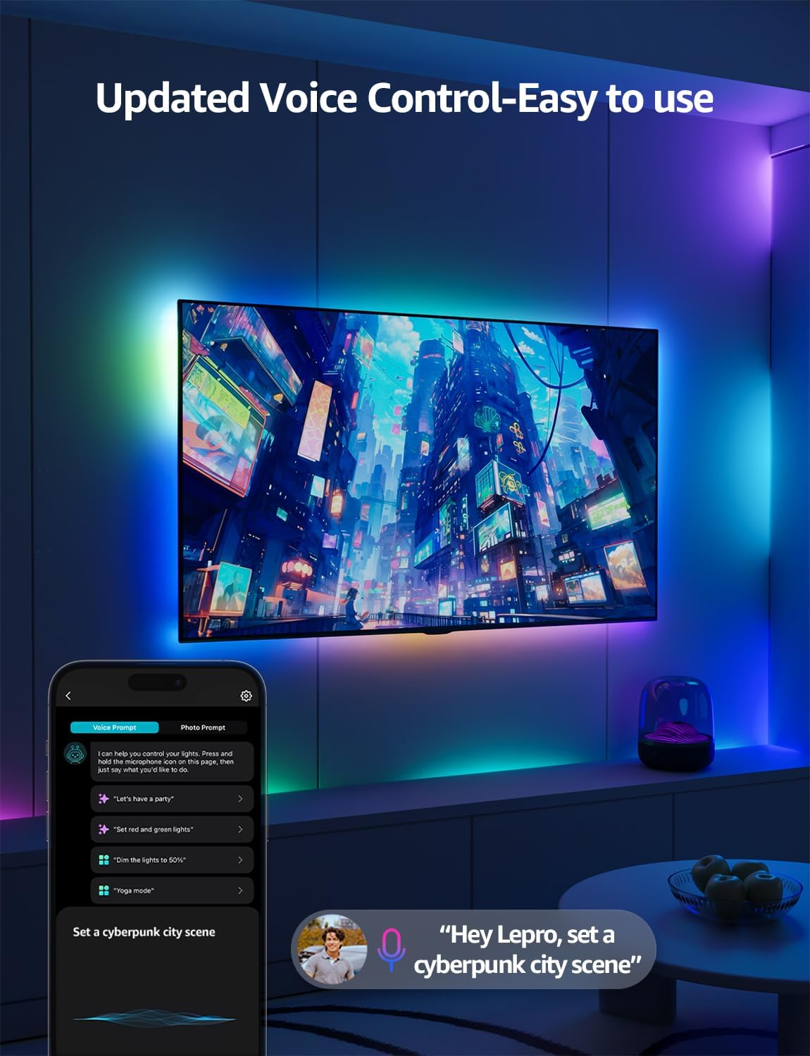 Lepro S1 AI Smart Rainbow LED Strip Light 20M one roll, App & Voice Control, Works with Alexa & Google Home, 30 LEDs/M, Music Sync, AI Lighting Design Assistant, MagicColor LED Lights for Bedroom