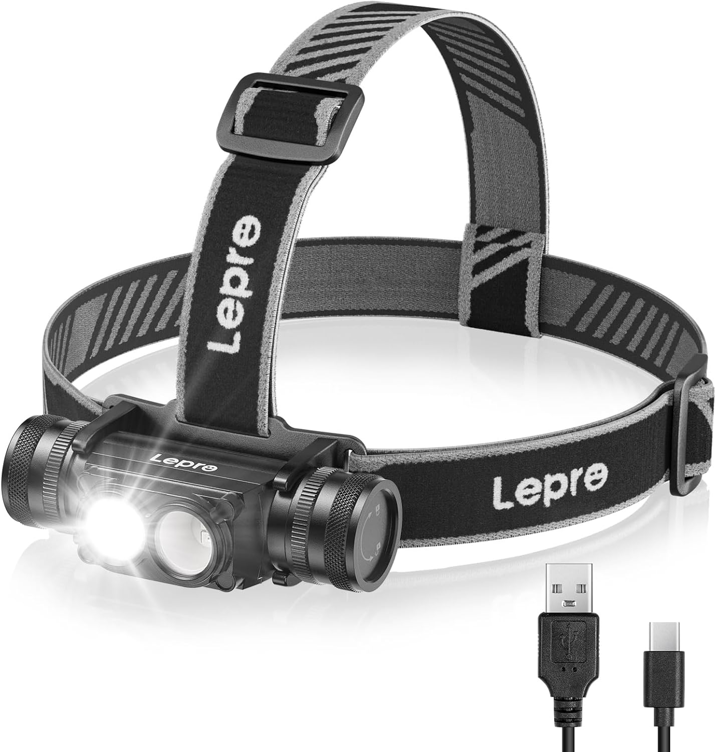 Lepro Head Torch Rechargeable, 2 in 1 Detachable Lightweight Headlamp with IP65 Waterproof, 180° Adjustable, 6 Lighting Modes, Long Runtime, Red Lights, Al Alloy LED Headlight for Camping