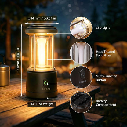 Lepro Camping Lantern, 1100 Lumen Camping Light Battery Powered, Dimmable 5 Modes, Warm White & Cool Light, AA Battery Lantern for Power Cuts, Tents, Fishing, Emergency (AA Batteries Not Included)