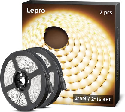Lepro Warm White LED Strip Lights 10M (2x5M), 2x2300lm, 3000K Flexible Lightstrip for Kitchen, Cabinet, Mirror, Door and More (12V Power Supply Required)