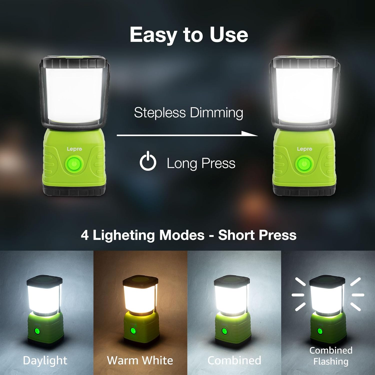 Lepro Camping Light Rechargeable, 1300 Lumen Camping Lantern for Tents, Dimmable 4 Modes, Tent Lights with 3600mAh Power Bank, Camping Accessories, Rechargeable Lantern for Outdoors, Emergency