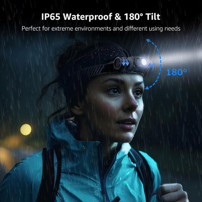 Lepro Head Torch Rechargeable, 2 in 1 Detachable Lightweight Headlamp with IP65 Waterproof, 180° Adjustable, 6 Lighting Modes, Long Runtime, Red Lights, Al Alloy LED Headlight for Camping