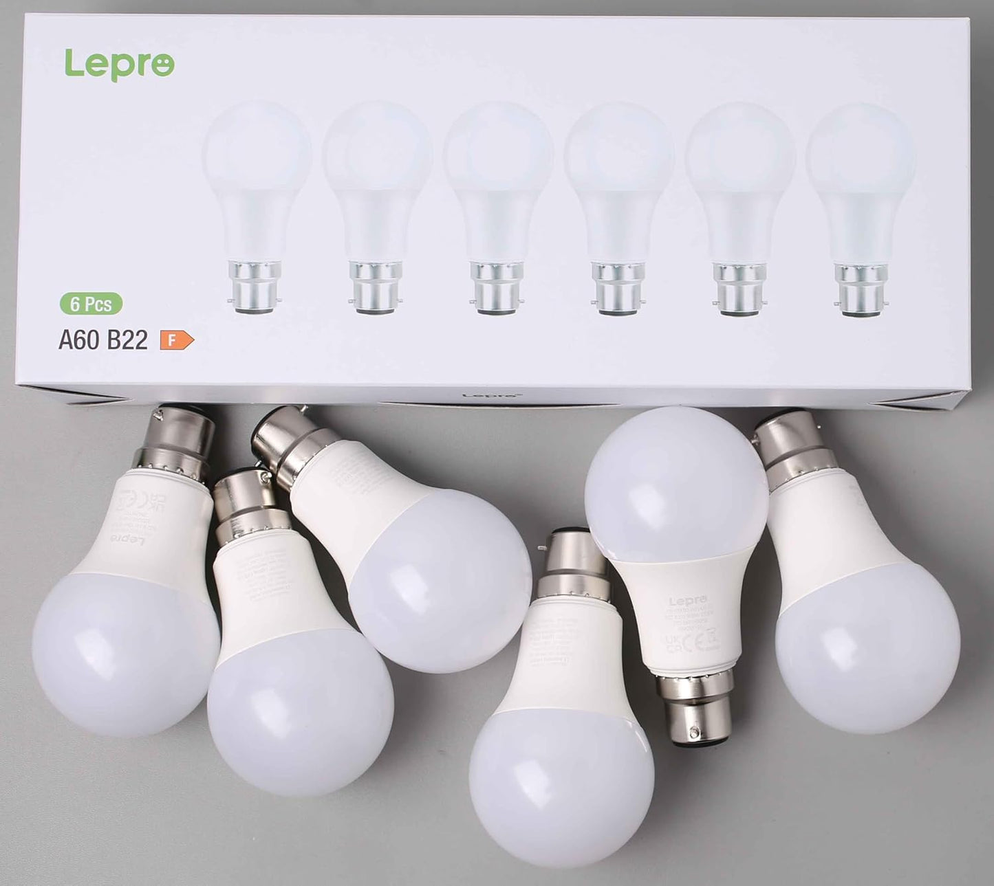 Lepro Dimmable Bayonet Light Bulb, 60W Equivalent, Warm White 2700K, 8.5W 806lm Light Bulbs Bayonet, BC A60 GLS Energy Saving B22 LED Bulb, Pack of 6