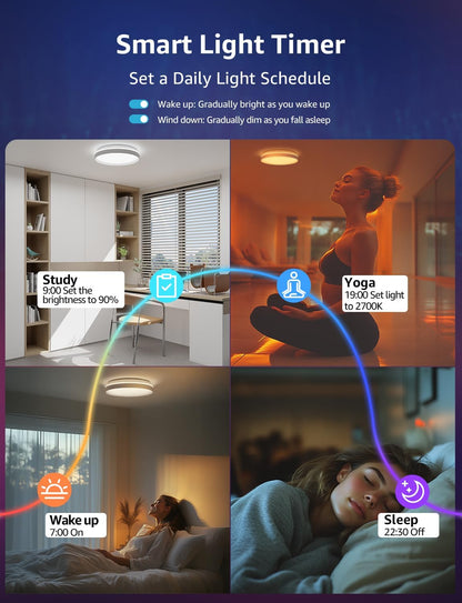 Lepro T1 AI Smart Ceiling Light 24W, Music Sync, Voice Control, AI Lighting Design Assistant, Waterproof Bathroom Light, Bluetooth WiFi Color Changing Ceiling Light, Work with Alexa, Google Home, 29CM