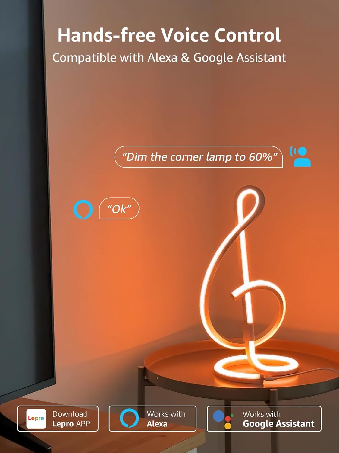 Lepro TB2 AI Table Lamp, Smart LED Lamp with Music Sync, AI Lighting Design Assistant, Colour Changing Smart Table Lamp, Voice Cotrol, Works with Alexa & Google Assistant, Bluetooth & 2.4GHz WiFi