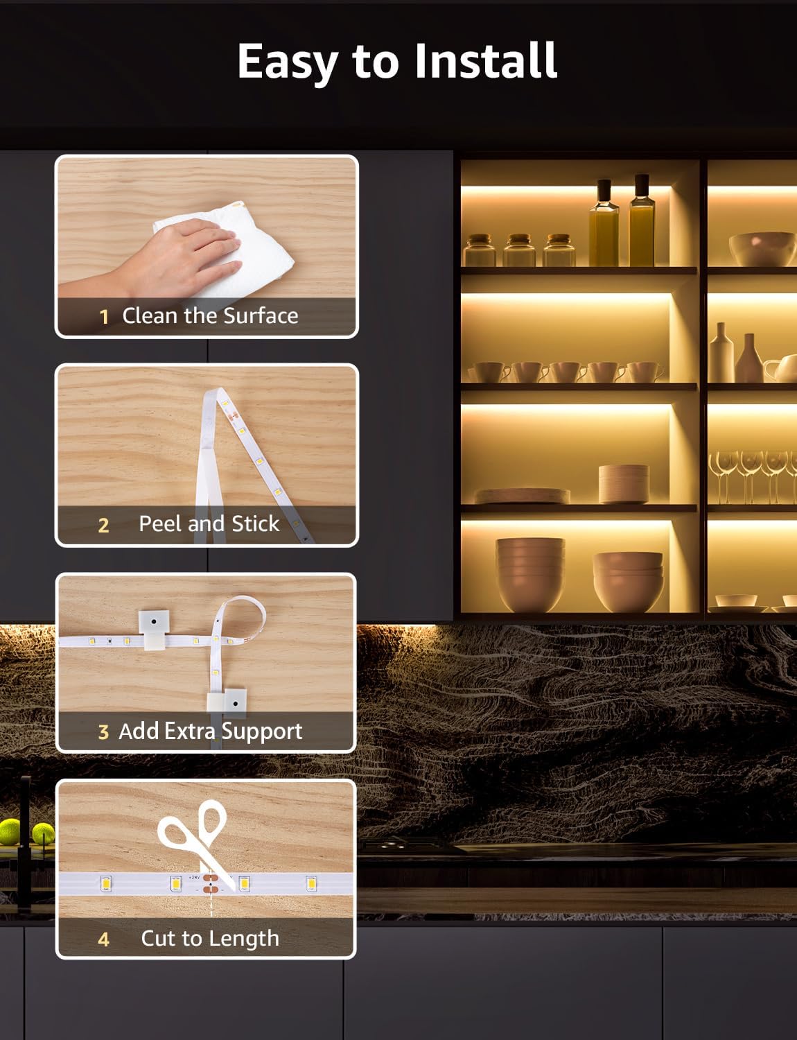 Lepro LED Strip Light Warm White 10M, 2000lm Dimmable LED Taple, 24V UK Plug in LED Strip with Dimmer Switch, 3000K Flexible Stick-on LED Lights for Bedroom, Kitchen, Cupboard, Shelf (1 Roll)