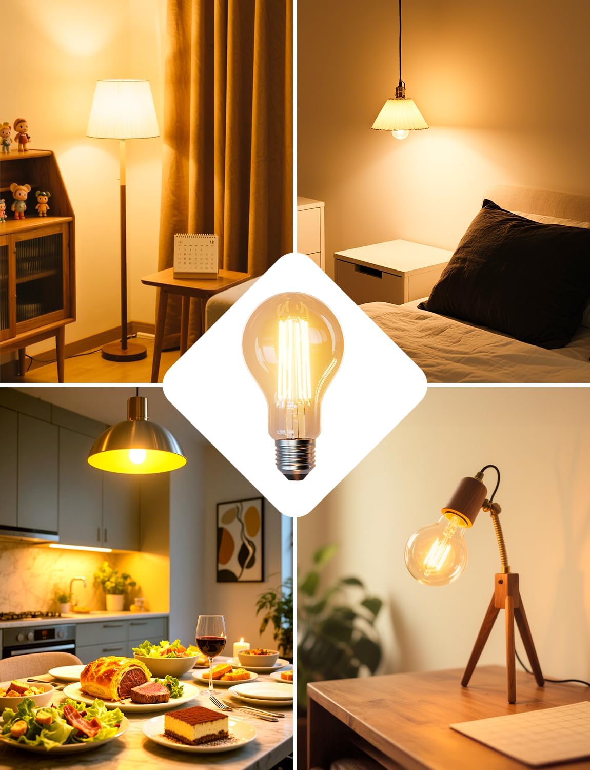 Lepro E27 Screw Bulb Vintage, Ultra Efficient A-Rated GLS Bulb, 7.2W = 100W, 1521lm, 2700K Warm White, 50000H Lifespan, Clear Filament, Glass, Non-dimmable