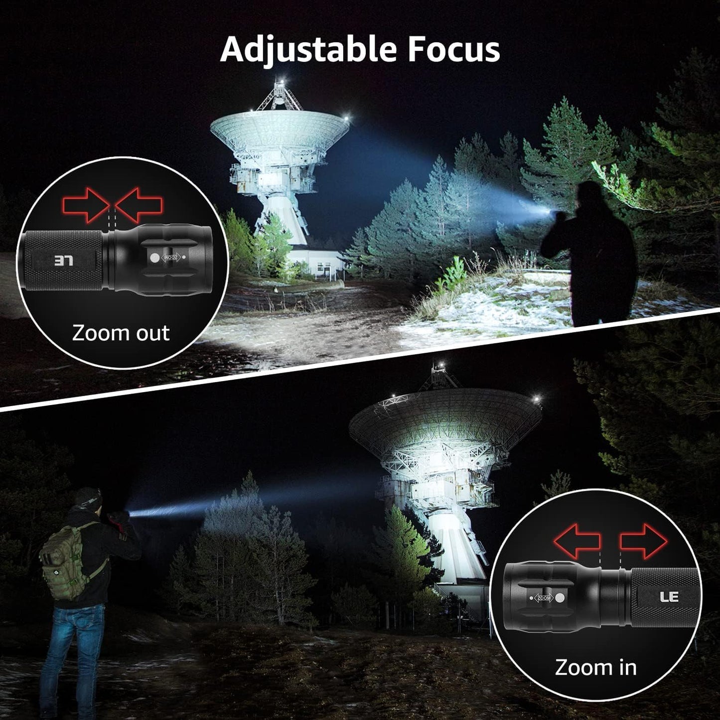 LE LED Torch, LE1000 Powerful Handheld Flashlight, Super Bright, Pocket Size, Lightweight, Suit for Camping, Cycling, Running, Dog Walking and More Outdoor Use, 12 AAA Batteries Included, Pack of 4