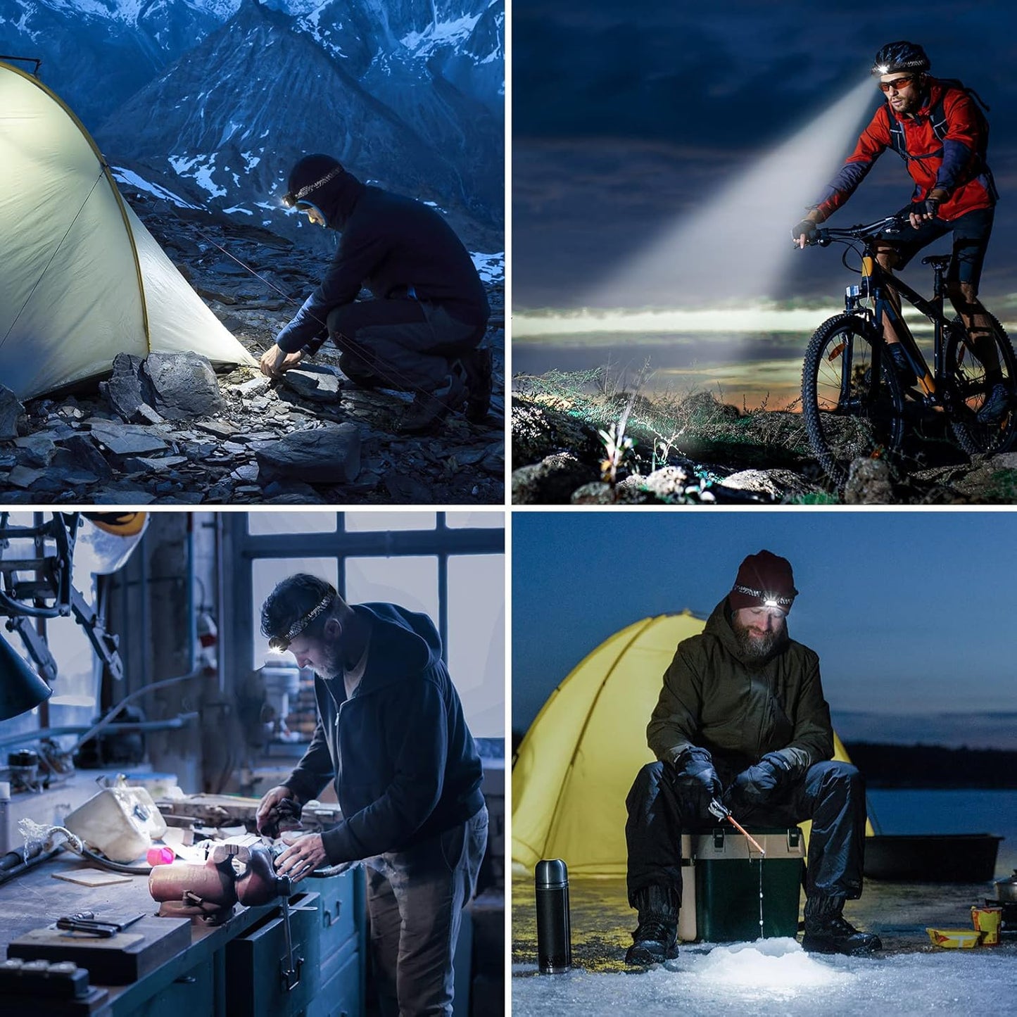 Lepro Head Torch Rechargeable, 2000L Waterproof LED Headlamp with Red Warning Lights, 6 Lighting Modes, Long Runtime, Lightweight Headlight for Kids & Adults for Running Fishing Camping