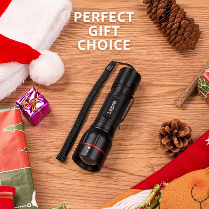 Lepro LED Torch Super Bright, LE2050 Pocket Flashlight, Zoomable, Waterproof, 5 Modes, Clip On, Small Hand Torch Powered by 18650 or AAA Battery (Not Included), for Power Cuts, Camping, Dog Walking