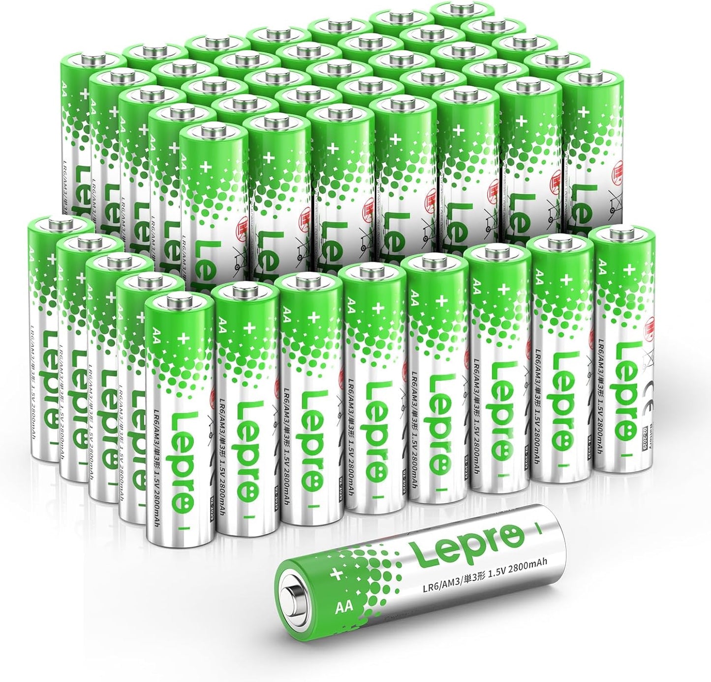 Lepro AA Batteries 48 Pack, 1.5 Volt Alkaline Double AA Battery with High Capacity, Anti-Leakage, Long Lasting Power, 2800mAh LR06 MN1500 Batteries AA for Clocks Remotes Mouse Torch