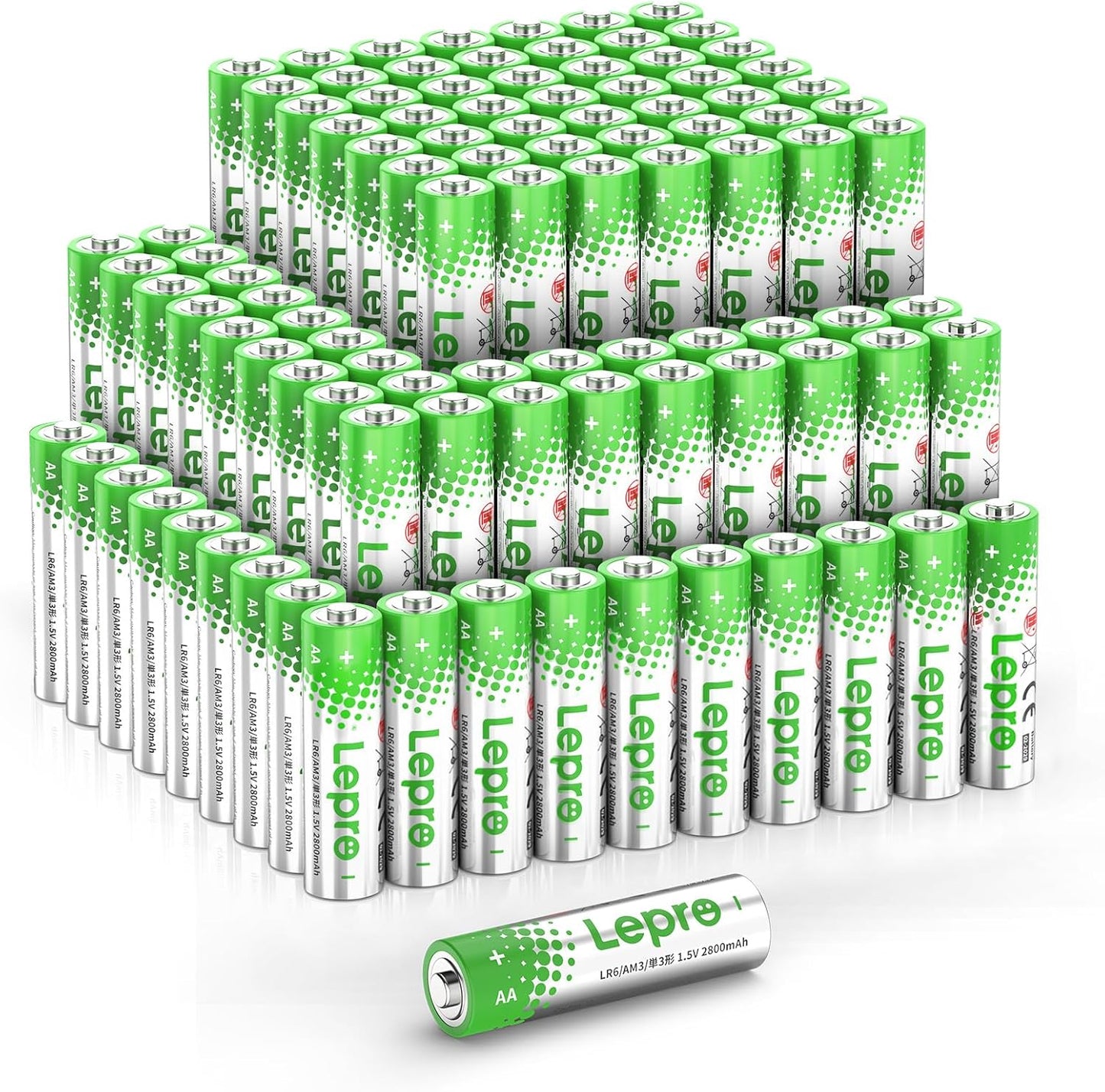 Lepro AA Batteries 100 Pack, 1.5 Volt Alkaline Double AA Battery with High Capacity, Anti-Leakage, Long Lasting Power, 2800mAh LR06 MN1500 Batteries AA for Clocks Remotes Mouse Torch