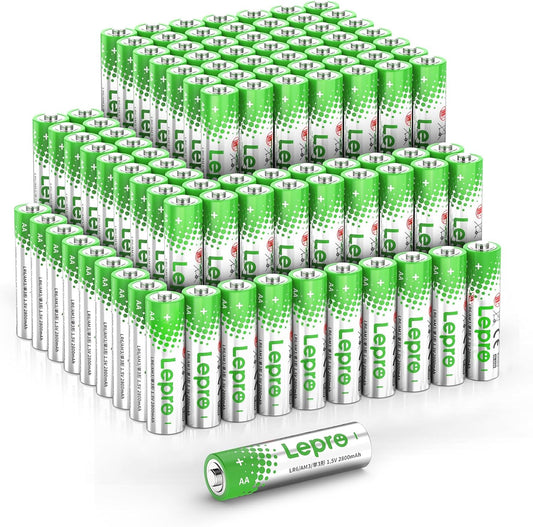 Lepro AA Batteries 100 Pack, 1.5 Volt Alkaline Double AA Battery with High Capacity, Anti-Leakage, Long Lasting Power, 2800mAh LR06 MN1500 Batteries AA for Clocks Remotes Mouse Torch