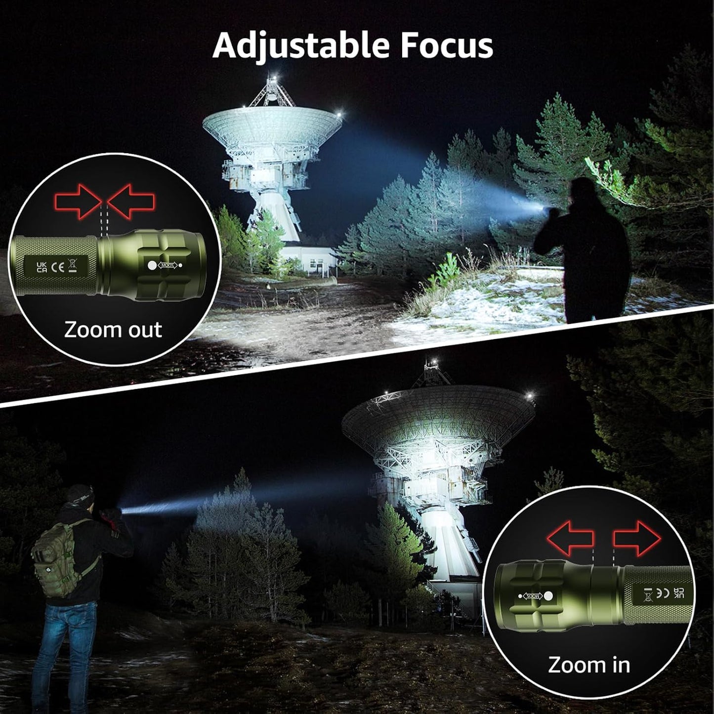 LE LED Torch Battery Powered, LE1000 Hand Flashlight, Adjustable Focus, Water Resistant, Lightweight, for Power Cut, Camping, Dog Walking, Easy to Use Small Torch, Gift for Kids Men Dad, 2 Packs
