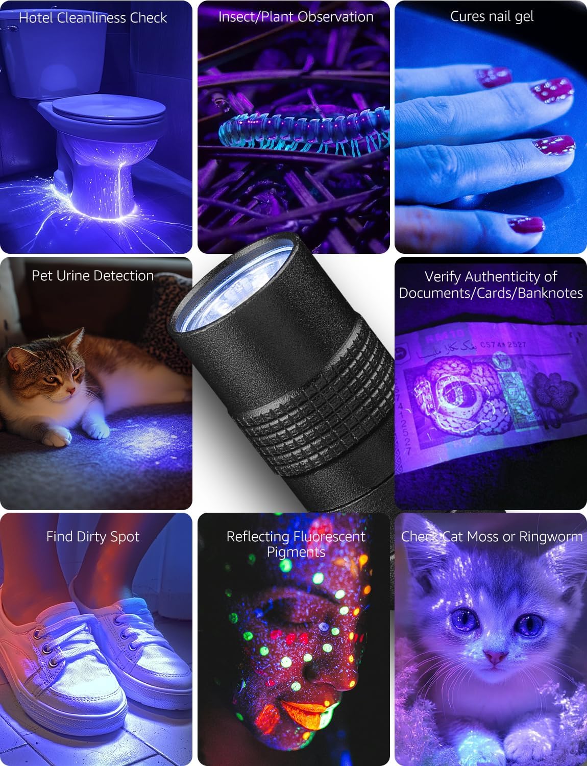 Lepro UV Torch Light, 365nm Ultraviolet Flashlight, Lightweight Pen Torch with Clip, High UV Purity, Small Ultraviolet Light, Blacklight Detector for Pet Urine, Stain, Bed Bugs, and More, 2 Packs