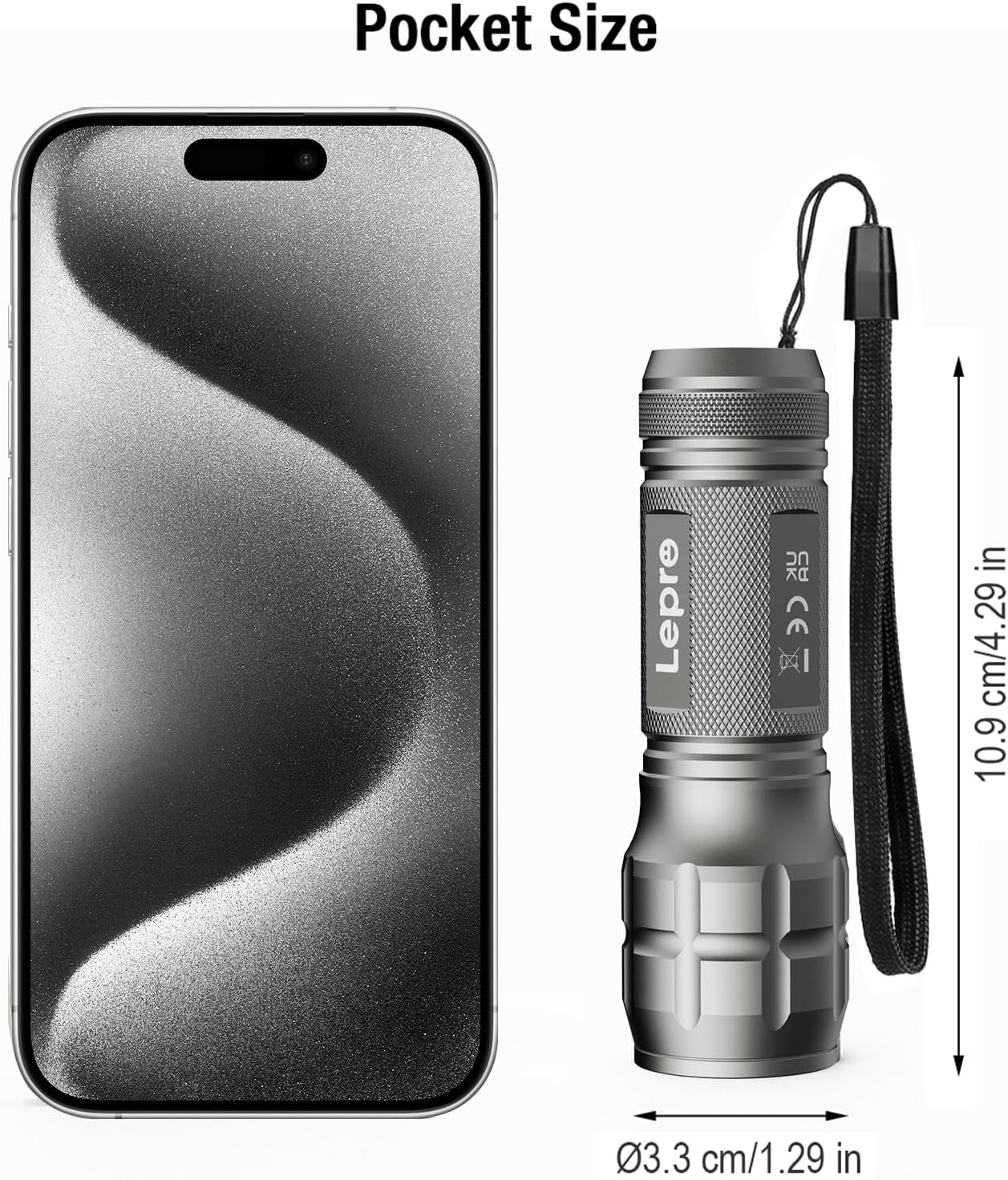 Lepro LE LED Torch Battery Powered, LE1000 Hand Flashlight, Adjustable Focus, Water Resistant, Lightweight, for Power Cut, Camping, Dog Walking, Easy to Use Small Torch, Gift for Kids Men Dad, 2 Packs