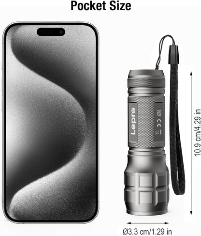 Lepro LE LED Torch Battery Powered, LE1000 Hand Flashlight, Adjustable Focus, Water Resistant, Lightweight, for Power Cut, Camping, Dog Walking, Easy to Use Small Torch, Gift for Kids Men Dad, 2 Packs
