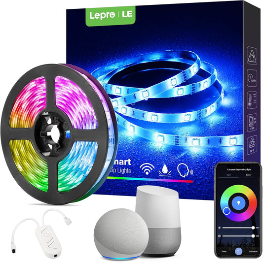Lepro Outdoor LED Strip Light Waterproof IP65, 5M 150 LEDs WiFi Smart LED Strip, Works with Alexa and Google Assistant, Smart Life App & Voice Control, RGB LED Lights for Kitchen Garden, Christmas