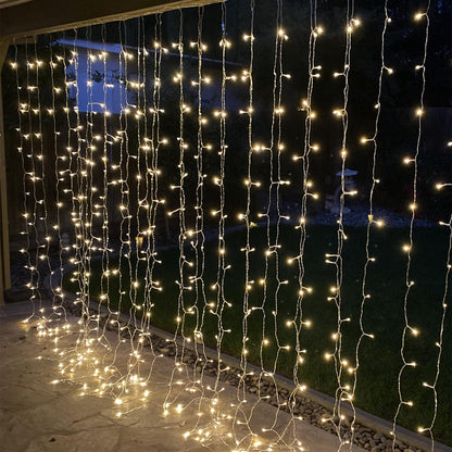 Lepro Curtain Lights Plug in, 3m x 3m 300 LED Warm White Curtain Fairy Lights, 8 Modes Fairy Lights Curtain Mains Powered for Birthday Decorations, Weeding, Party, Garden, Gazebo, Bedroom, Wall