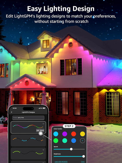 Lepro E1 AI Permanent Outdoor Lights 30m, Smart Outdoor Lights Waterproof, Tunable White, AI Lighting Design Assistant, Colour Changing Eaves Lights, Works with Alexa, 2.4G WiFi & Bluetooth, No Remote