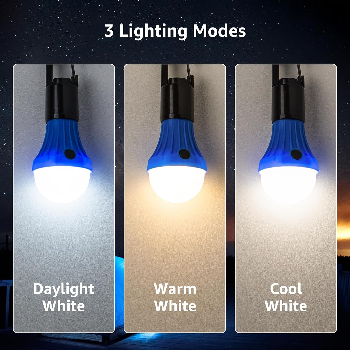 Lepro Camping Lights, Battery Powered Tent Lights, Warm White and Daylight Modes, Camping Accessories, Hanging Camping Lantern, Battery Lights for Power Cuts, Pack of 4 (AAA Battery Included)