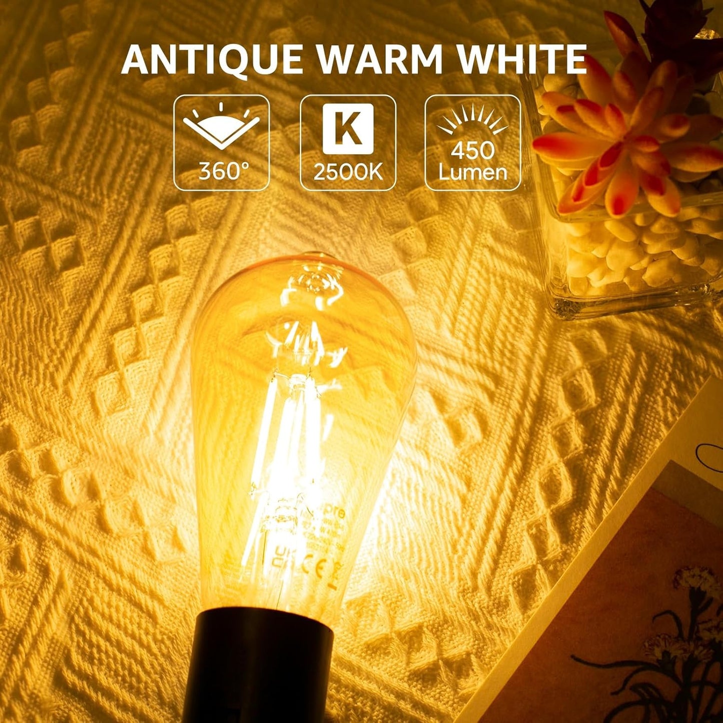 Lepro LED E27 Screw Bulb, ST64 E27 Vintage Light Bulbs, 4.8W 470lm, 40W Equivalent GLS Bulb, Warm White 2500K LED Filament Bulbs Edison Screw, Antique Style Retro Amber Glass, Non Dimmable, Pack of 6