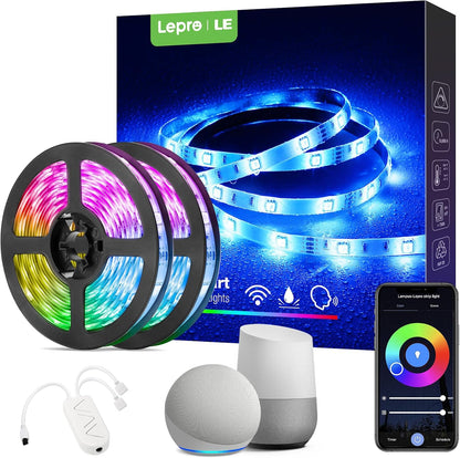 Lepro Outdoor LED Strip Light Waterproof IP65, 10M 300 LEDs WiFi Smart LED Strip, Works with Alexa and Google Assistant, Smart Life App & Voice Control, RGB LED Lights for Kitchen Garden (5Mx2)