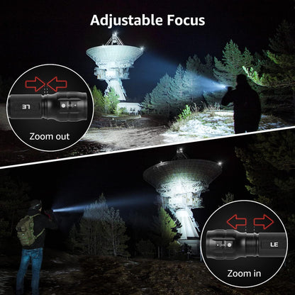 LE LED Torch, LE1000 Powerful Handheld Flashlight, Super Bright, Pocket Size, Lightweight, Suit for Camping, Cycling, Running, Dog Walking and More Outdoor Use, 6 AAA Batteries Included, Pack of 2