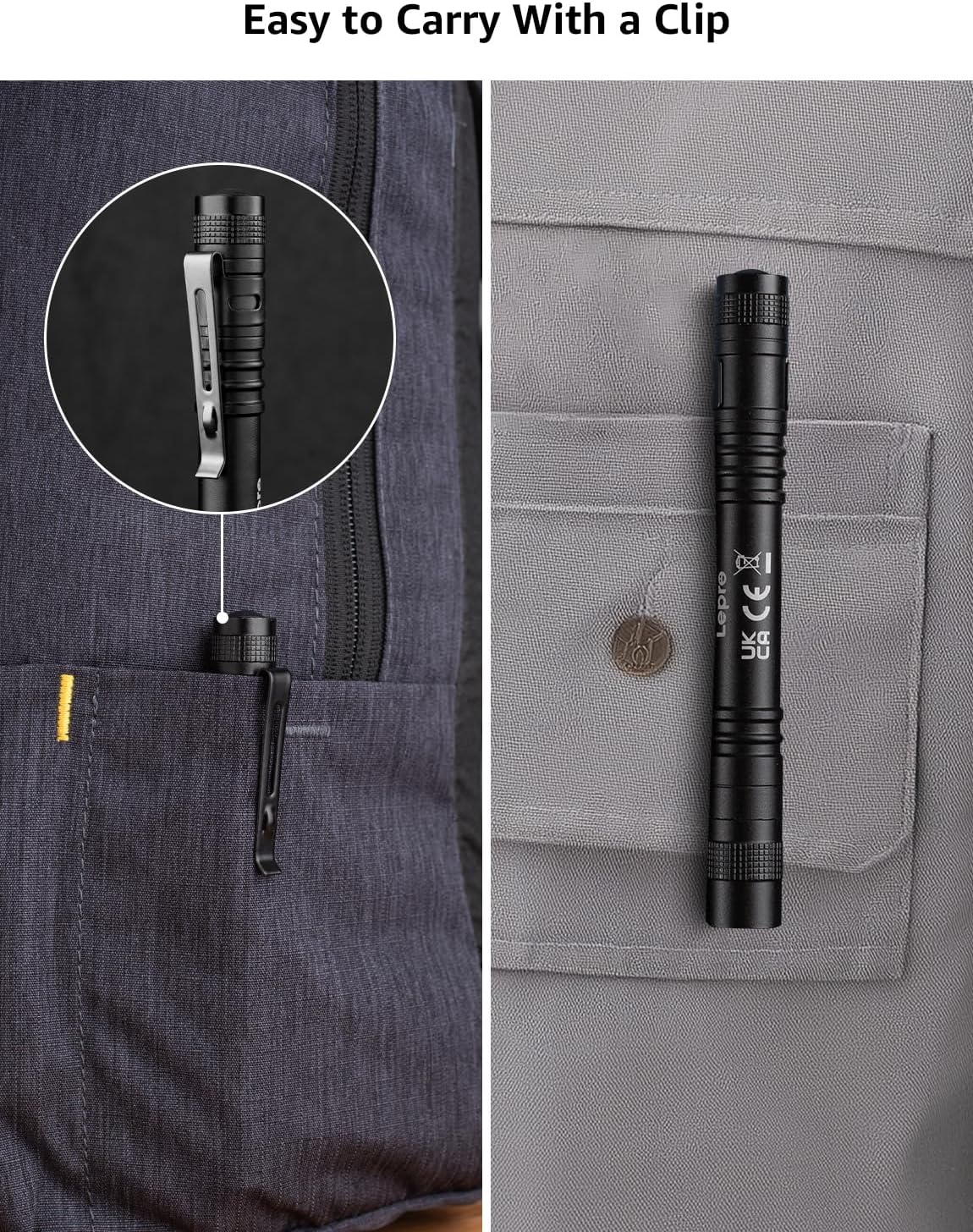 Lepro UV Torch Light, 365nm Ultraviolet Flashlight, Lightweight Pen Torch with Clip, High UV Purity, Small Ultraviolet Light, Blacklight Detector for Pet Urine, Stain, Bed Bugs, and More, 2 Packs