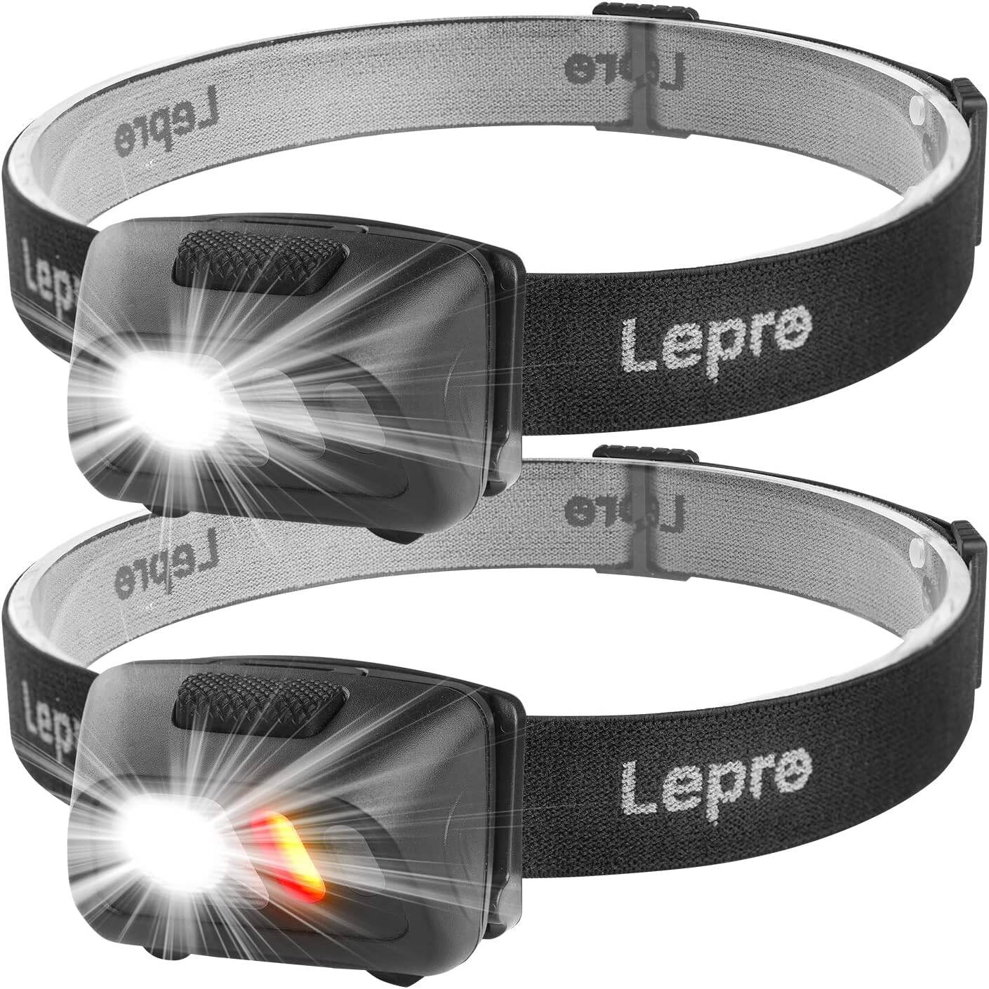 Lepro Head Torch Battery Powered, Lightweight LED Headlamp with 6 Lighting Modes, Waterproof, Super Bright Headlight for Cycling Running Camping for Kids Adults