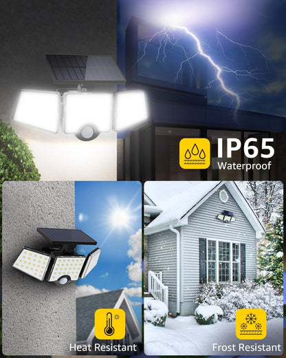 Lepro Solar Security Lights, 1200LM Solar Floodlights Motion Sensor with 360 Degree 3 Adjustable Heads, IP65 Waterproof, Wide Lighting Angle Solar Lights Outdoor for Yard Garage Pathway
